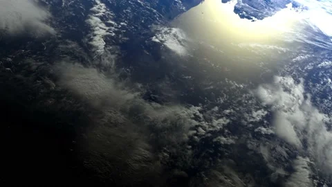 Earth from space. The camera flight over the Earth. The horizon is rotated to Stock Footage 137918000