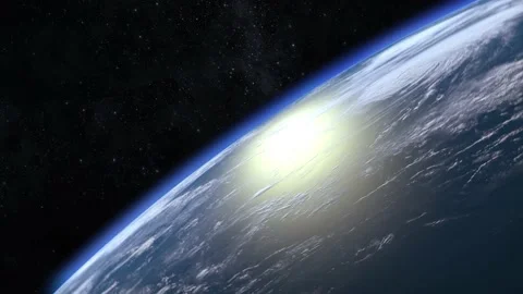Earth from space. Clouds cast shadows from the sun. The camera approaches the Stock Footage 155649631