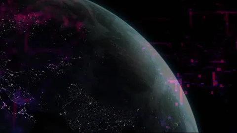 Earth from space with digital data processing animation over dark background Stock Footage 303870191