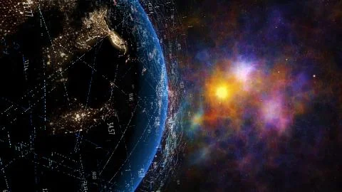 Earth from space with digital grid Stock Illustration