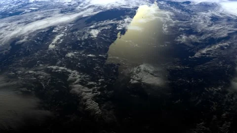 Earth from space. Flight of the camera over the Earth to the right. Realistic Stock Footage 137918073