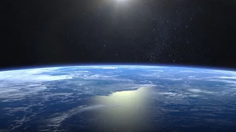 Earth from space. Flight over the Earth. 4K. Sunrise. The camera moves forward. Video stock 82239669