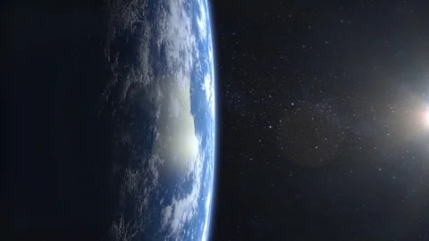 Earth from space. Flight over the Earth. 4K. Sunrise. The camera flies away 스톡 동영상 82239697