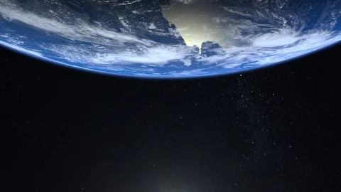 Earth from space. The planet on the screen is at the top. Stars twinkle. 4K Stock Footage 106351865