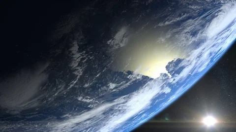 Earth from space. The planet on the screen is at the top. Stars twinkle. The sun Stock Footage 106351916