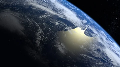 Earth from space. Stars twinkle. Flight over the Earth. The horizon is turned to Stock Footage