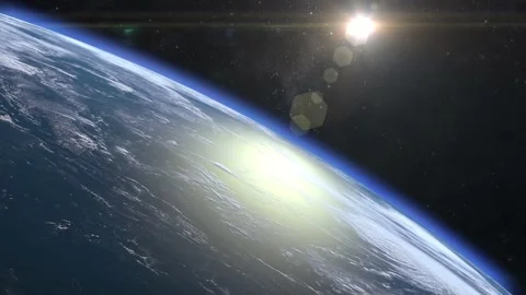 Earth from space. The sun is in the frame. The camera is approaching Earth. The Stock Footage 155649602
