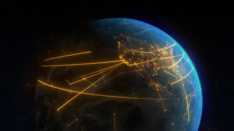 Earth in space surrounded by glowing animated lines, global trade and travel Vídeos de archivo 281599505