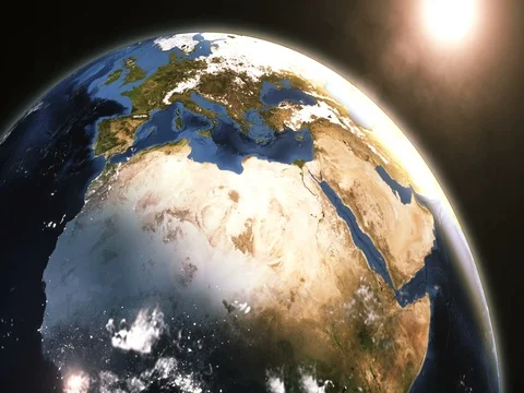 Earth in space zone with night time sun world skyline Stock Footage 72938573