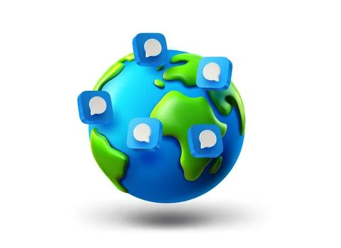 The Earth with speech bubbles isolated on white background. 3d vector illus.. Stock Illustration