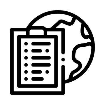 Earth sphere and task paper list on clipboard icon vector outline illustration Stock Illustration