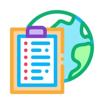 Earth sphere and task paper list on clipboard icon vector outline illustration Stock Illustration