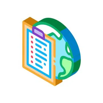 Earth sphere and task paper list on clipboard isometric icon vector illustration Stock Illustration