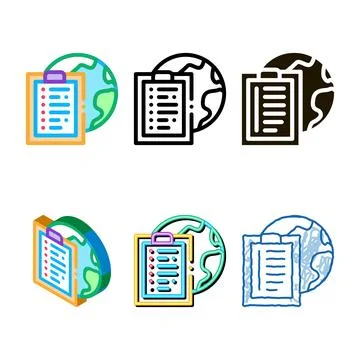 Earth sphere and task variety paper list on clipboard icon vector outline 스톡 일러스트