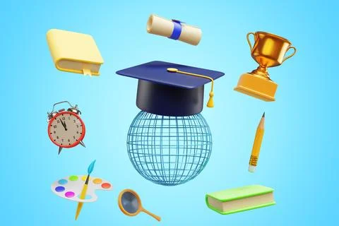 Earth sphere, globe frame in academic graduation cap Illustrazione stock