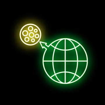 Earth sphere orbiting planet moon neon icon Stock Illustration