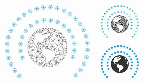 Earth Sphere Shield Vector Mesh Carcass Model and Triangle Mosaic Icon Stock Illustration