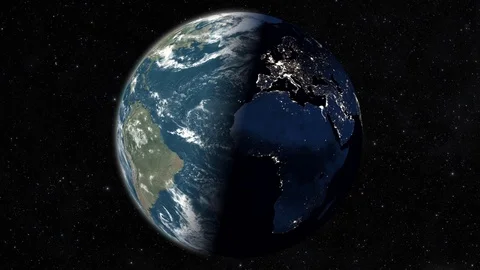 Earth spinning in space - Seamless loop with city night lighting Stock Footage 93670048