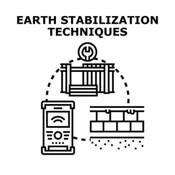 Earth stabilization techniques engineering construction building process Stock Illustration
