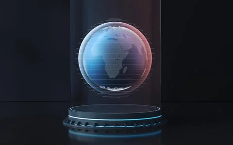 Earth on the stage in the room, 3d rendering. Illustrazione stock