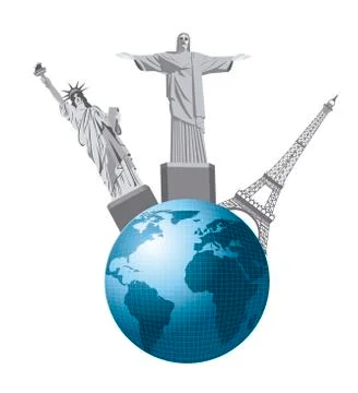 Earth with statues isolated over white background. vector Ilustração Stock