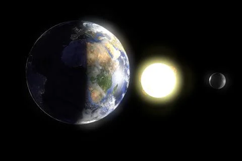 Earth, sun and moon Stock Illustration