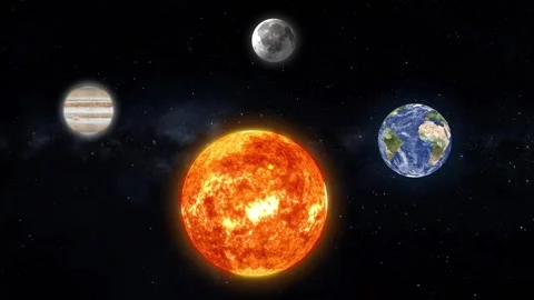 The earth, sun moon jupiter components of our solar system 3D render Stock Footage 329457921