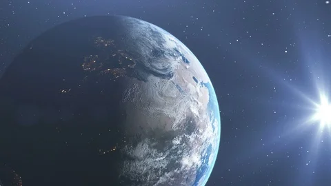 Earth sunrise seen from outer space. 3D Animation of the globe. Images by NASA Stock Footage 113135810
