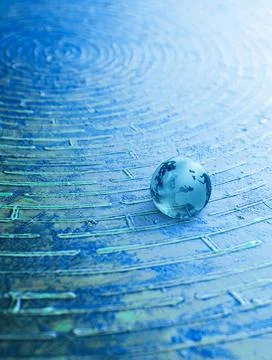 Earth on surface with concentric lines Foto stock