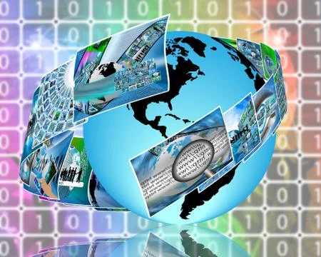 Earth surrounded by images Stock Illustration