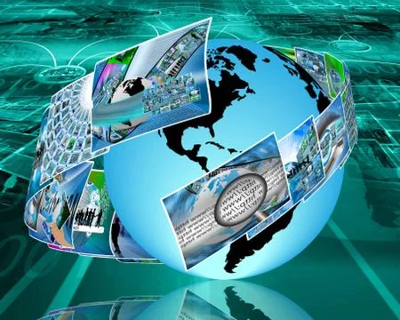 Earth surrounded by images Stock Illustration