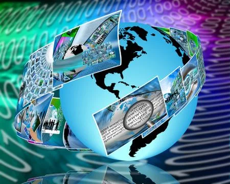 Earth surrounded by images Stock Illustration