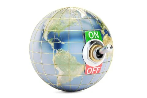 Earth with switch on-off, 3D rendering Ilustración de archivo