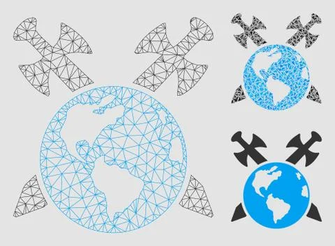 Earth Swords Vector Mesh Wire Frame Model and Triangle Mosaic Icon Stock Illustration