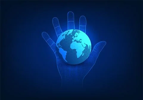 Earth technology background on hand It means that the world's technology is.. Stock Illustration
