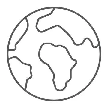 Earth thin line icon, map and planet, globe sign, vector graphics, a linear Illustrazione stock
