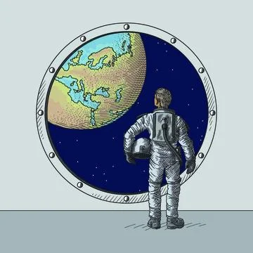 Earth through the porthole Stock Illustration