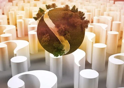 Earth with trees floating over question marks Illustrazione stock