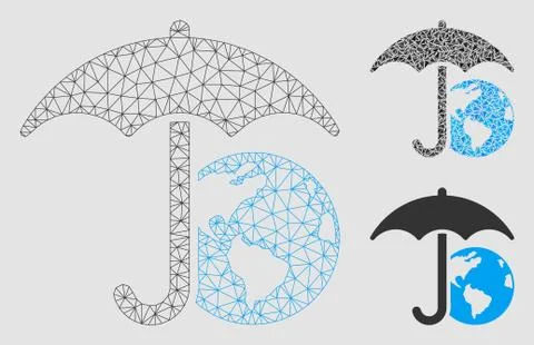 Earth Umbrella Vector Mesh Network Model and Triangle Mosaic Icon Stock Illustration