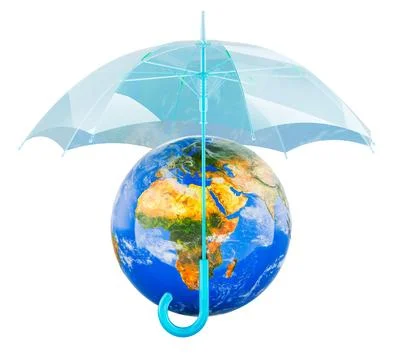Earth under ozone layer umbrella for atmospheric protection, concept. 3d re.. 스톡 일러스트