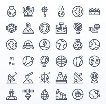 Earth Vector Graphics featuring 36 Bold Line Pixel Optimized Retina Ready D.. Stock Illustration
