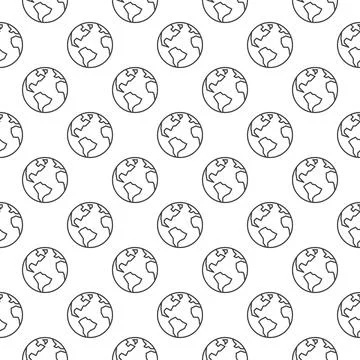 Earth vector World concept round outline seamless pattern 스톡 일러스트