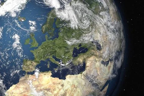 Earth view An image of an Earth view from space. 3D Graphic with detailed ... Stock Photos