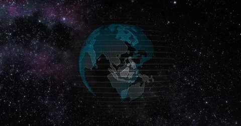 Earth View From Outer Space. Big data 3d Earth. Binary code surrounding globe Stock Illustration