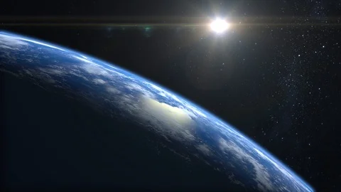 Earth. View from space. The camera is approaching Earth. The horizon is turned Stock Footage 111527974