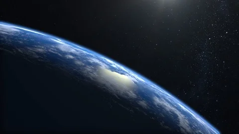 Earth. View from space. The camera is approaching Earth. The horizon is turned Stock Footage 111527977