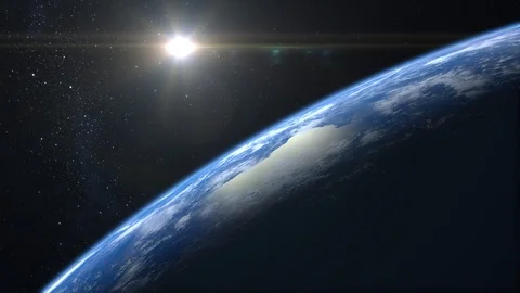 Earth. View from space. The camera is approaching Earth. The horizon is turned Video stock 111528042