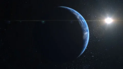 Earth. A view from space. The camera flies around the earth. Stars twinkle. 4K Stock Footage 105541122