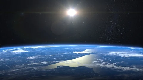 Earth. View from space. The camera flies away from the Earth. Stars twinkle. 4K Stock Footage 111532423