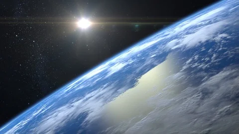 Earth. View from space. The camera flies away from the Earth. The horizon is 스톡 동영상 111914976